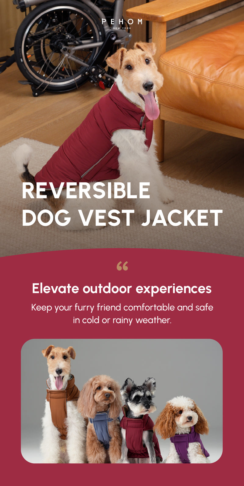 Reversible Dog Vest Jacket -  Red Brown