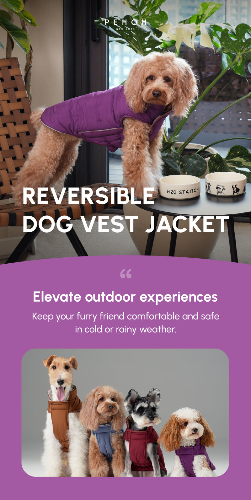 Reversible Dog Vest Jacket - Purple Caramel