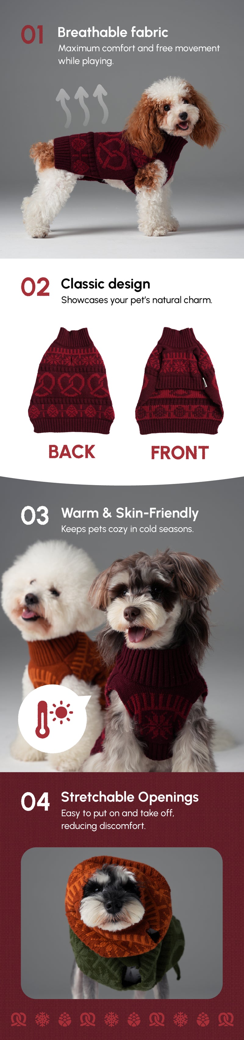 Pretzel Pet Sweater - Burgundy Red