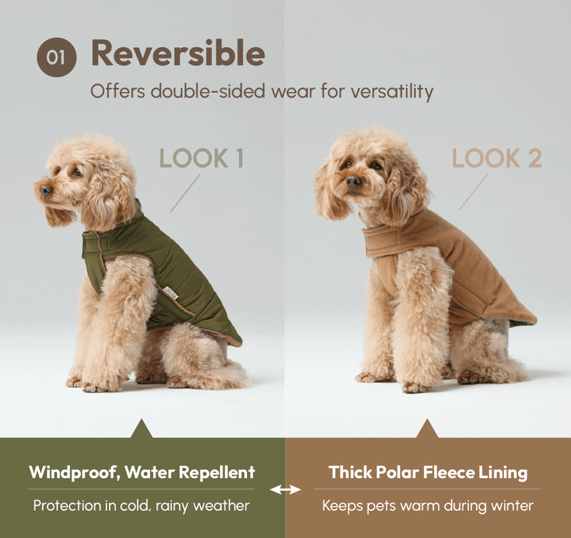 Reversible Dog Vest Jacket - Green Brown