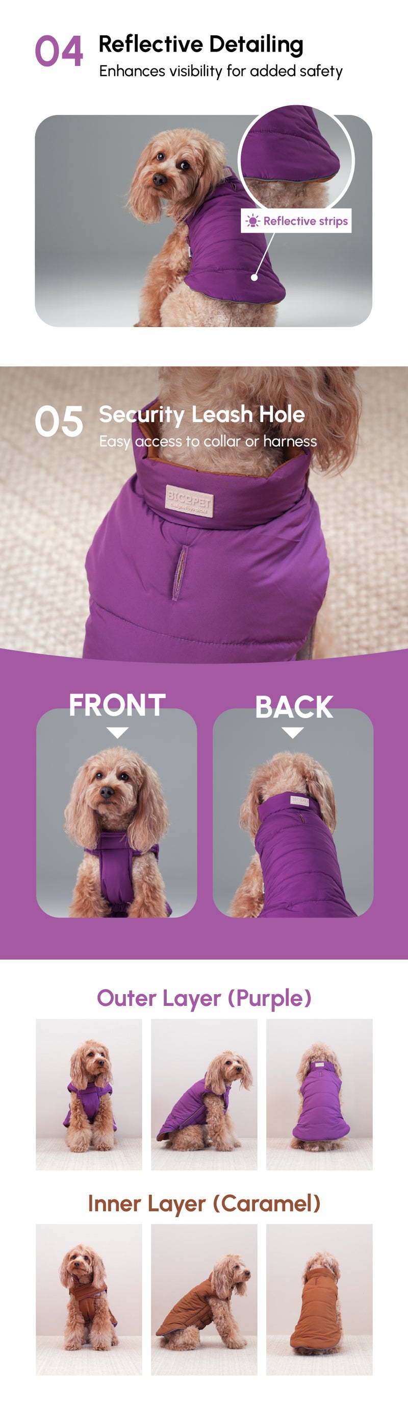 Reversible Dog Vest Jacket - Purple Caramel