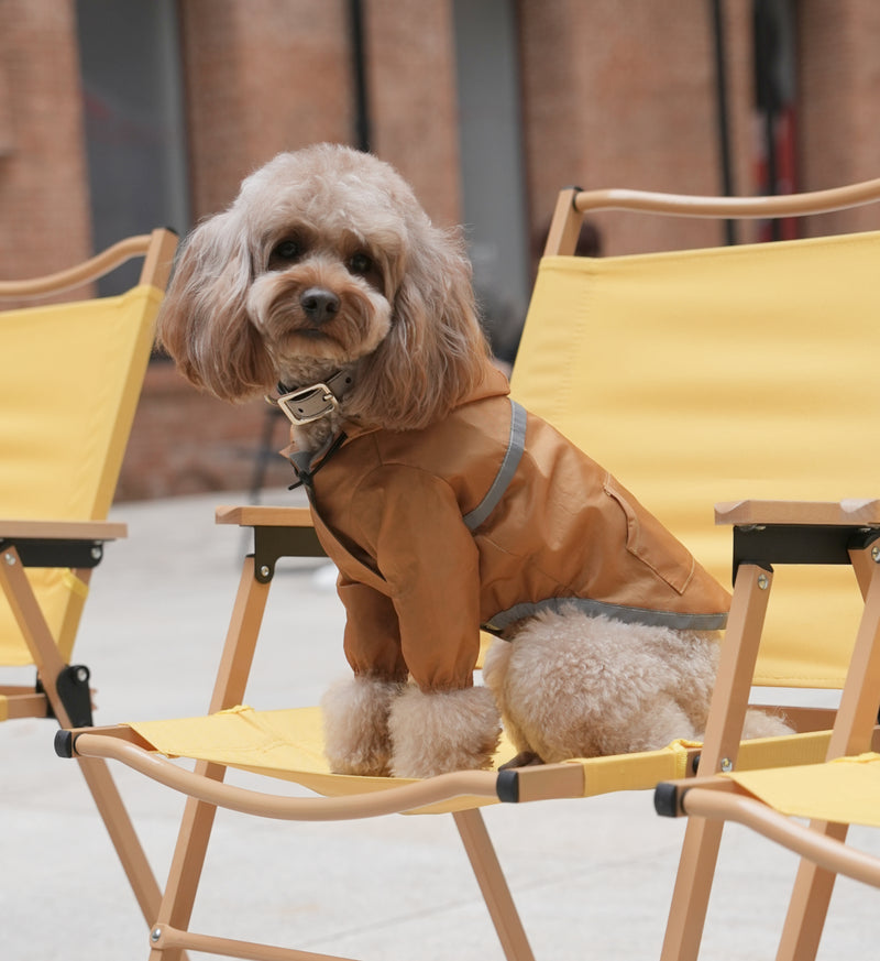 超軽量 フルカバー フード付き 防水 犬用ジャケット - イエロー